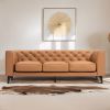 92" LUXE GENUINE LEATHER SOFA - 3-SEATER TUFTED COUCH WITH FEATHER-DOWN TOPPER FOR LIVING ROOM | ELEGANT GRAIN LEATHER FURNITURE