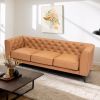 92" LUXE GENUINE LEATHER SOFA - 3-SEATER TUFTED COUCH WITH FEATHER-DOWN TOPPER FOR LIVING ROOM | ELEGANT GRAIN LEATHER FURNITURE