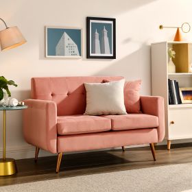 Chic Mid-Century Modern Loveseat Sofa | Button Tufted Upholstered Small Couch for Living Room & Bedroom Decor (Color: Pink)