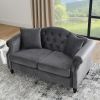 LUXE 57" GREY VELVET CHESTERFIELD SOFA – TUFTED 2 SEATER WITH ROLLED ARMS & NAILHEADS | ELEGANT COUCH FOR LIVING ROOM, BEDROOM, OFFICE