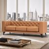 92" LUXE GENUINE LEATHER SOFA - 3-SEATER TUFTED COUCH WITH FEATHER-DOWN TOPPER FOR LIVING ROOM | ELEGANT GRAIN LEATHER FURNITURE