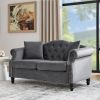 LUXE 57" GREY VELVET CHESTERFIELD SOFA – TUFTED 2 SEATER WITH ROLLED ARMS & NAILHEADS | ELEGANT COUCH FOR LIVING ROOM, BEDROOM, OFFICE